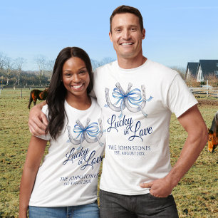 Camiseta Fita azul sorte no amor ferradura casamento