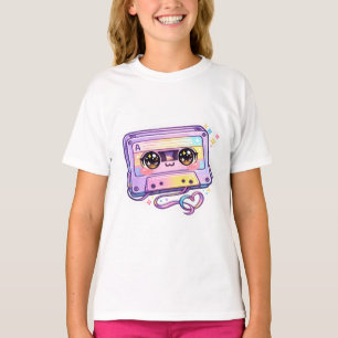 Camiseta Fita Cassete Retro Kawaii Fofa Roxa Pastel Música