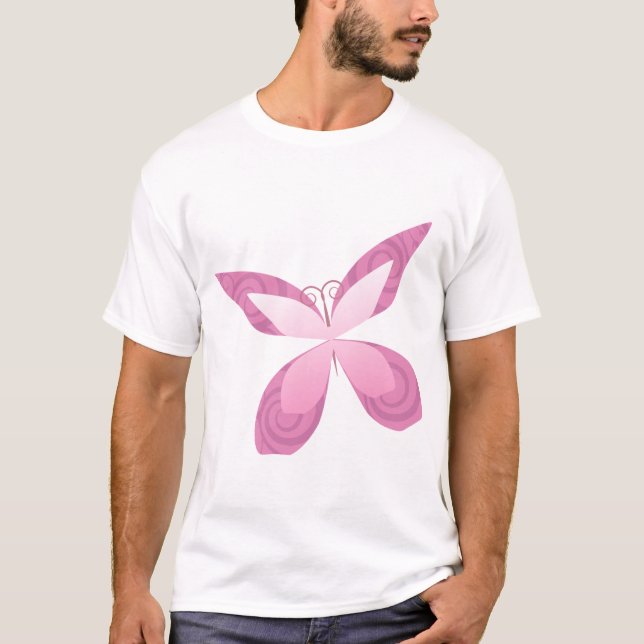 Camiseta Fita cor-de-rosa da borboleta (Frente)
