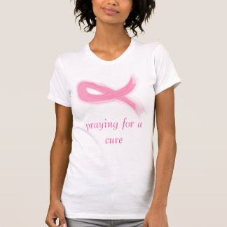 Camiseta fita cor-de-rosa, praying para uma cura