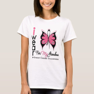 Camiseta Fita da borboleta do cancro da mama para minha av