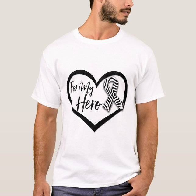 Camiseta Fita da consciência da zebra para meu herói (Frente)