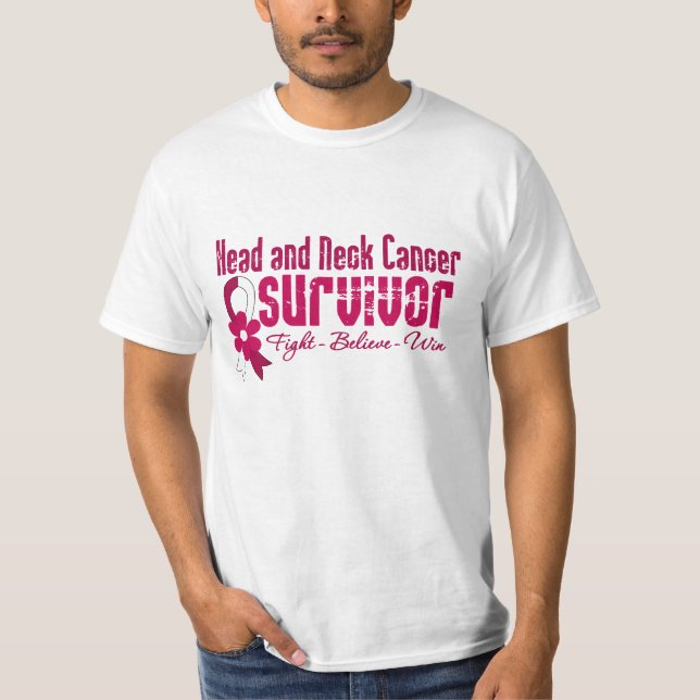 Camiseta Fita da flor do sobrevivente de câncer da cabeça e (Frente)