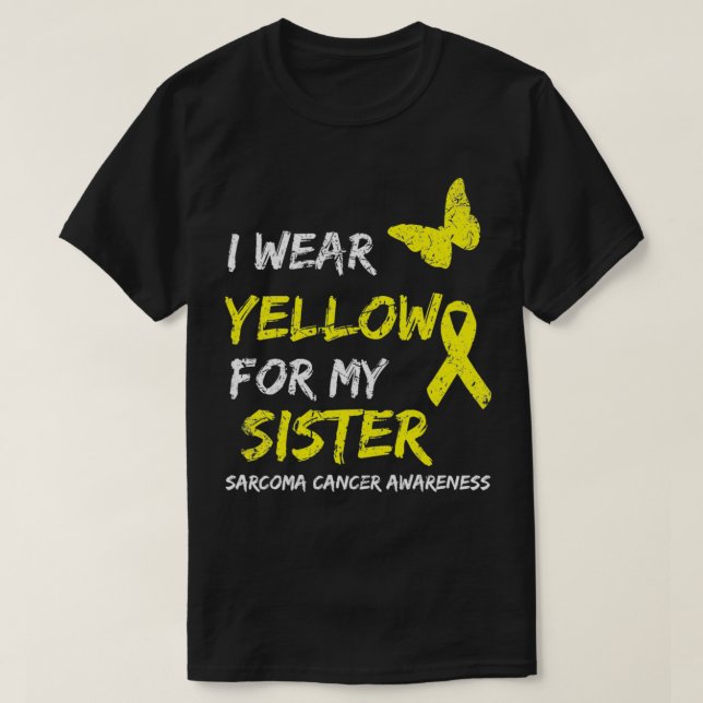 Camiseta Fita de Cancer Sarcoma Eu Visto Amarelo para minha (Frente do Design)