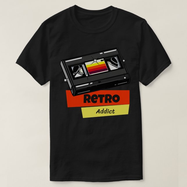 Camiseta Fita de Cassete de Vídeo Viciado Retroativo 80s (Frente do Design)