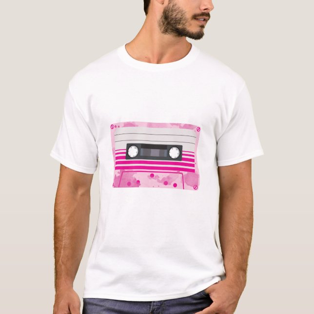 Camiseta Fita de cassete rosa com salpicos cor-de-rosa (Frente)