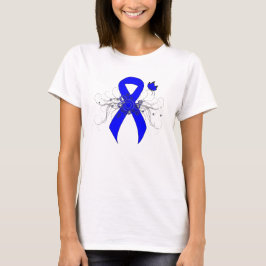 Camiseta Fita de Consciência Azul com Borboleta
