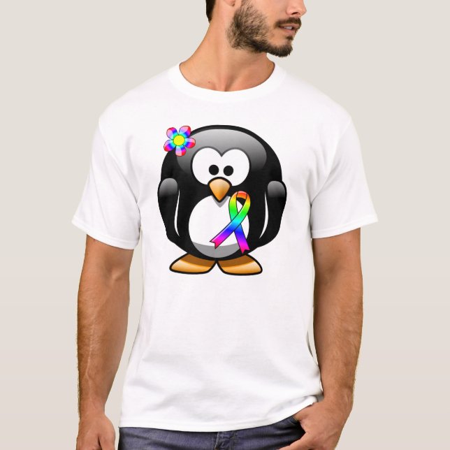 Camiseta Fita de Consciência do Arco-Íris Pinguim (Frente)