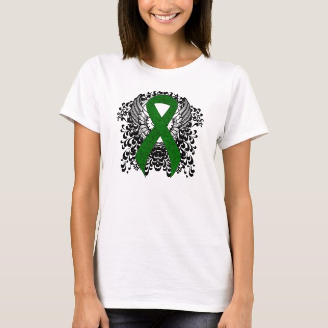 Camiseta Fita de Consciência Verde com Asas (Frente)