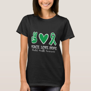 Camiseta Fita de Conscientização da Saúde Mental Paz Amor E