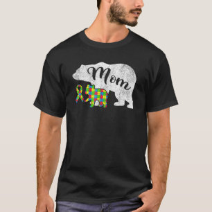 Camiseta Fita de Conscientização do Autismo Urso Mãe Mulher