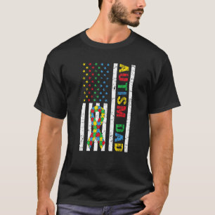Camiseta Fita de Coração de Autismo do Papai Americano Core