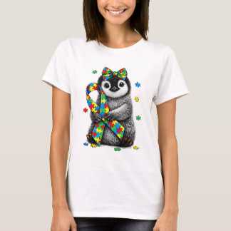 Camiseta Fita de quebra-cabeça de pinguim de conscientizaçã