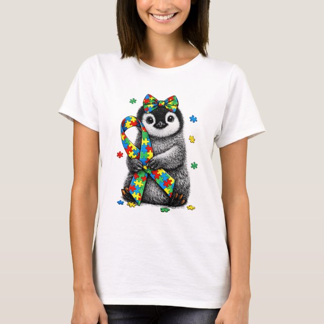 Camiseta Fita de quebra-cabeça de pinguim de conscientizaçã (Frente)