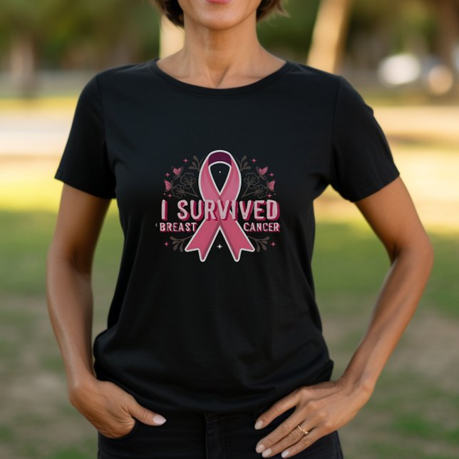 Camiseta Fita de Sobrevivência do Câncer da Mama (I Survived Breast Cancer Pink Ribbon Tshirt)