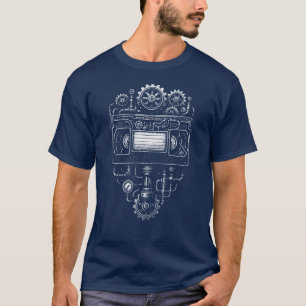 Camiseta Fita de vídeo VHS steampunk monocromática