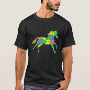 Camiseta Fita do Mês do Autismo Cavalo Puzzle Diferença
