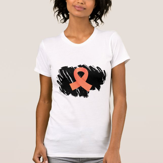 Camiseta Fita do pêssego do cancer Endometrial com Scribble (Frente)
