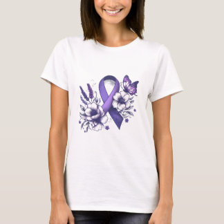 Camiseta Fita Floral Borboleta de Conscientização do Alzhei