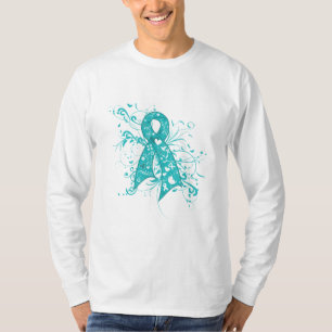 Camiseta Fita floral dos redemoinhos do cancer ginecológic