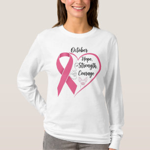 Camiseta Fita Rosa de outubro - Esperança, força e coragem 