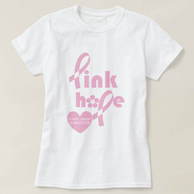 Camiseta Fita rosa Fita Sobrevivente do câncer da mama (Frente do Design)