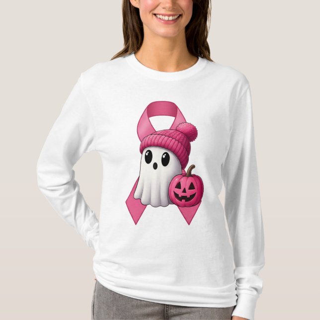 Camiseta Fita Rosa Floral - Apoio ao cancer de mama (Frente)