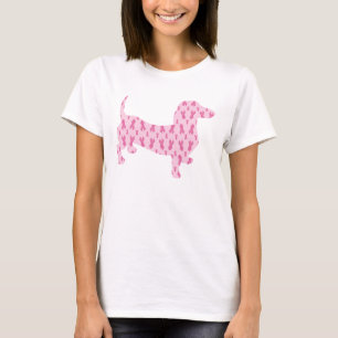 Camiseta Fita rosa para Dachshund de Cancer