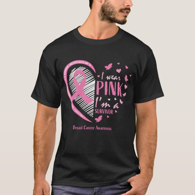 Camiseta Fita rosa-rosa de consciência sobre sobrevivência  (Frente)