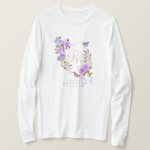 Camiseta Fita Rosa Roxa Monograma Chic Branco