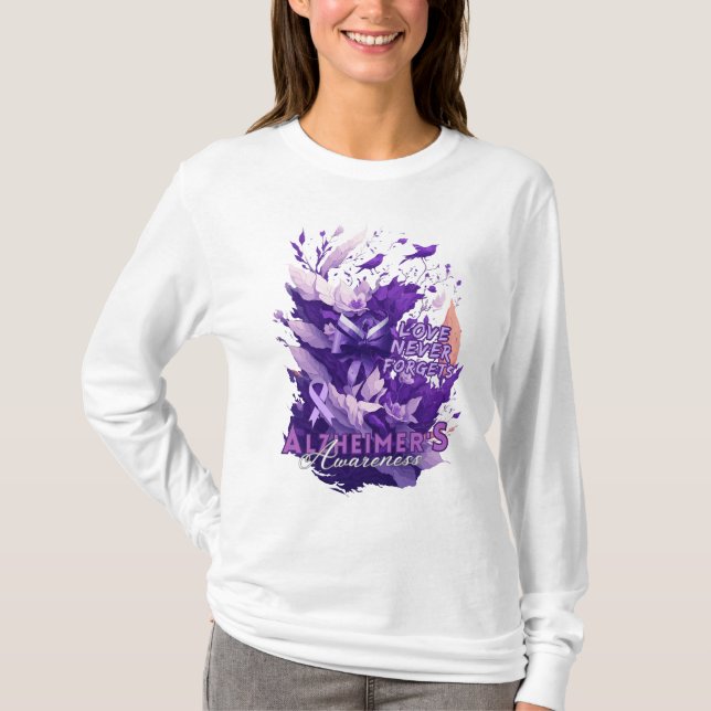 Camiseta Fita Roxa Floral Splash-Alzheimer Sensibilização (Frente)
