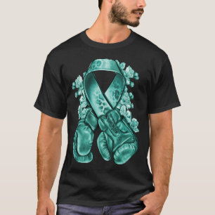 Camiseta Fita Teal De câncer de ovário Com Luvas Em Boxão