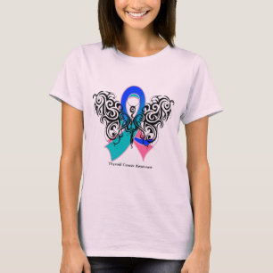 Camiseta Fita tribal da borboleta do cancer de tiróide