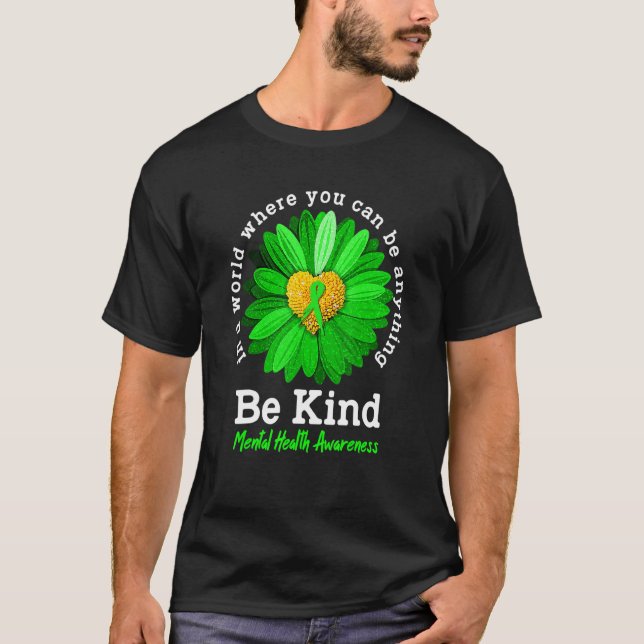 Camiseta Fita Verde Girassol Seja Meio Sentido Saúde Mental (Frente)