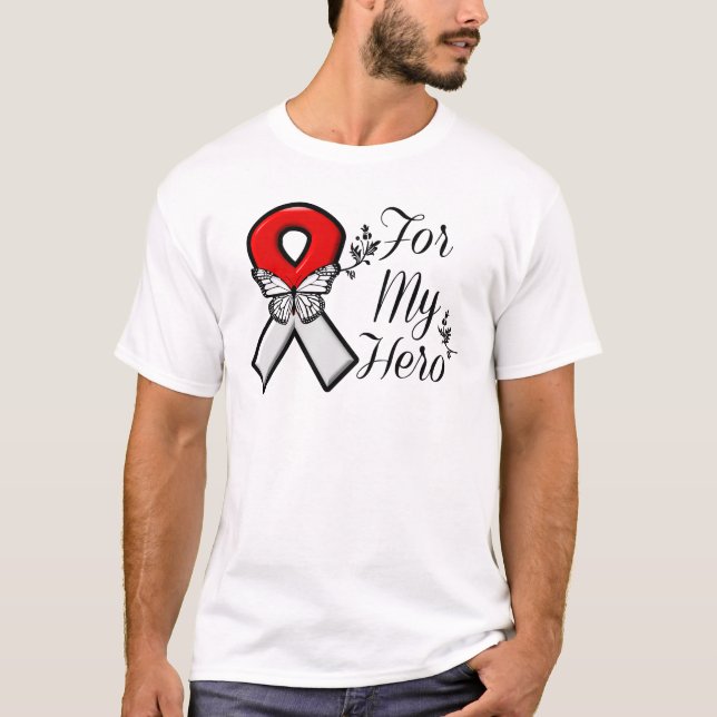 Camiseta Fita vermelha e branca para meu herói (Frente)