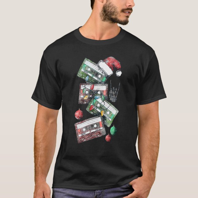 Camiseta Fitas de Cassete de Música Natal Retro Xmas Jolly  (Frente)