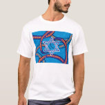 Camiseta Fitas de Hanukkah<br><div class="desc">O ritual,  de acordo com a lei e o costume judaicos,  é iluminar uma única luz cada noite por oito noites. As velas setup em uma janela proeminente ou aproximam a porta que conduz à rua.</div>