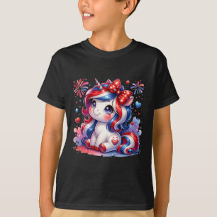 Camiseta Fixe Unicórnio 4 De Julho Meninas Crianças Bandeir