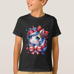 Camiseta Fixe Unicórnio 4 De Julho Meninas Crianças Bandeir