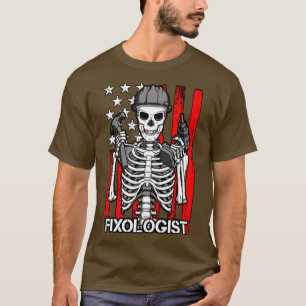 Camiseta Fixologista Gothic Skeleton USA Flag Woodworking C