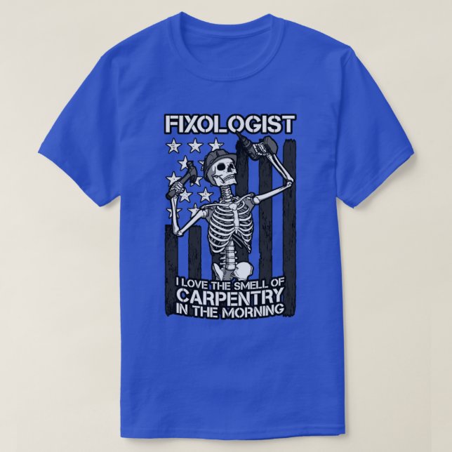 Camiseta Fixologista Gothic Skeleton USA Flag Woodworking C (Frente do Design)