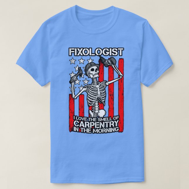 Camiseta Fixologista Gothic Skeleton USA Flag Woodworking C (Frente do Design)