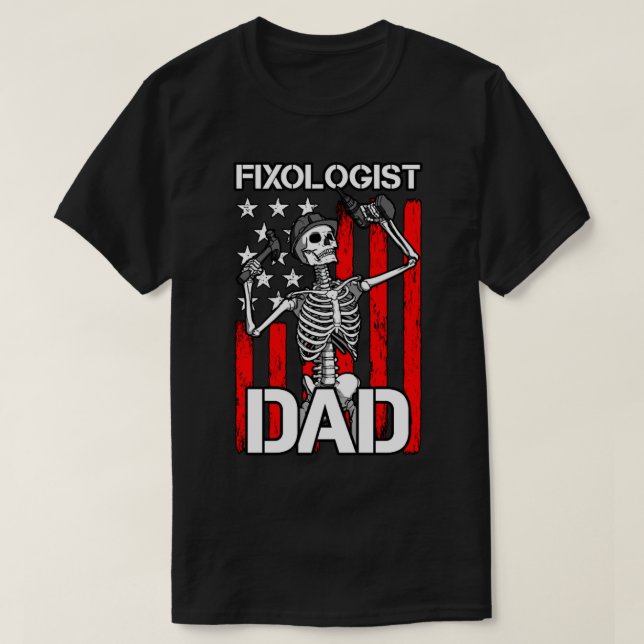Camiseta Fixologista Pai Skeleton EUA Bandeira Carpa (Frente do Design)