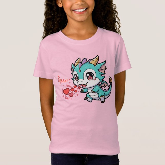Camiseta Fiyaaah Cute Baby Dragon Chibi Anime Kawaii Heart (Frente)