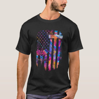 Camiseta Flag Cross Enfermeira Patriótica Americana Enferme