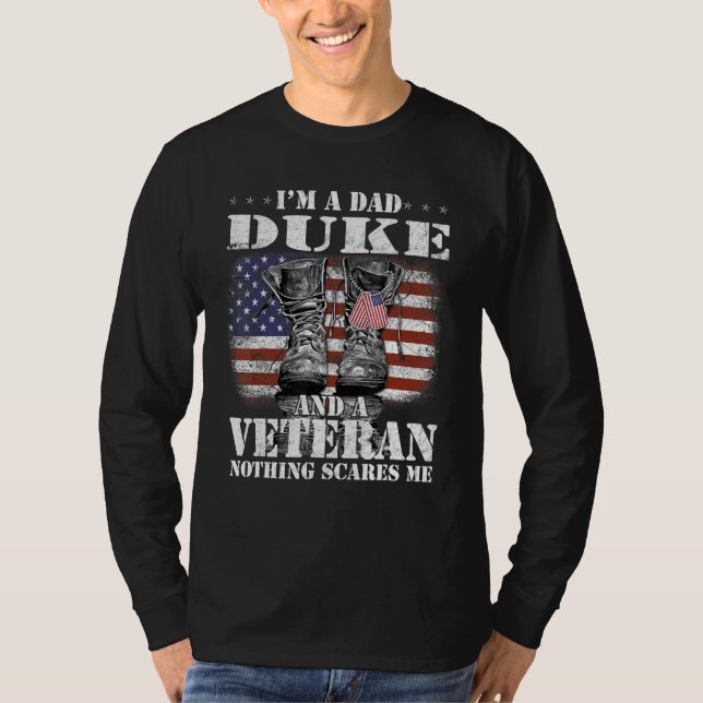 Camiseta Flag I m A Dad Duke And A Veteran Nothing Scares M (Frente)
