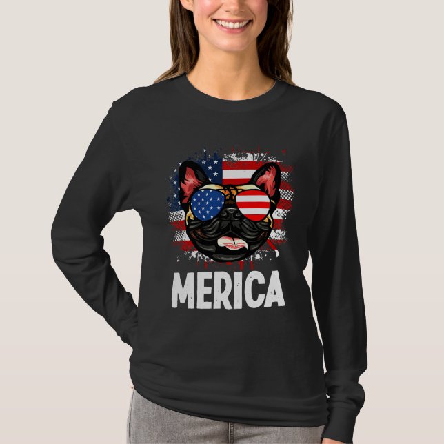 Camiseta Flag Merica French Bulldog 66 (Frente)
