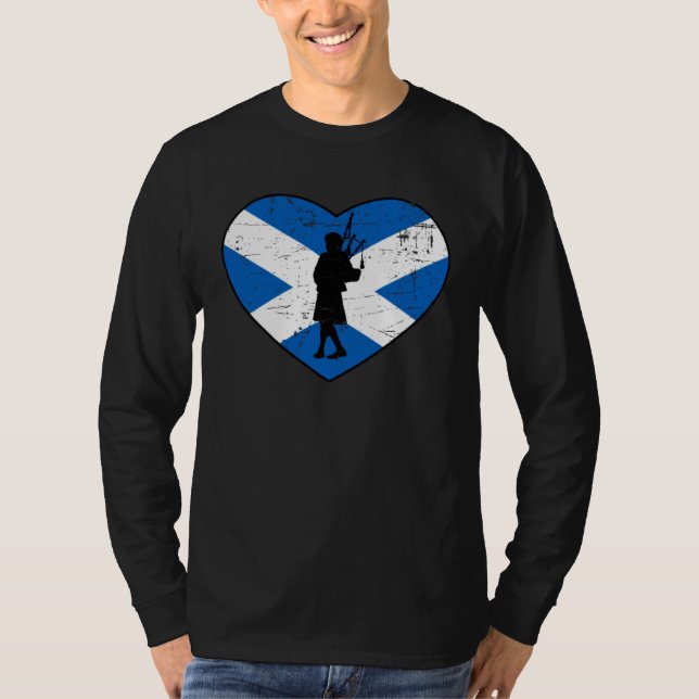 Camiseta Flag of Scotland Heart Bagpipe Player Silhouette (Frente)