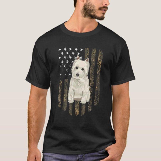 Camiseta Flag Usa Camo West Highland White Terrier (Frente)
