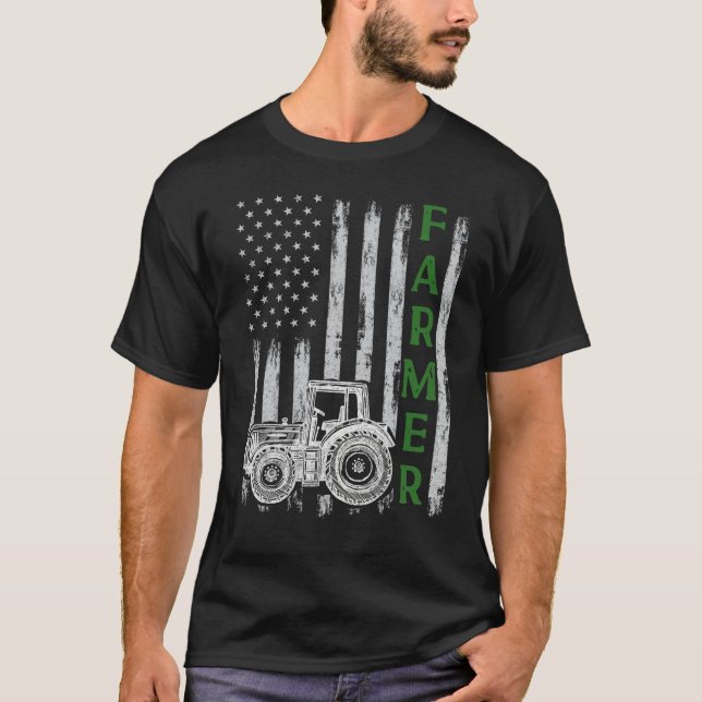 Camiseta Flag with Tractor  Patriotic Farmer N Farming Trac (Frente)
